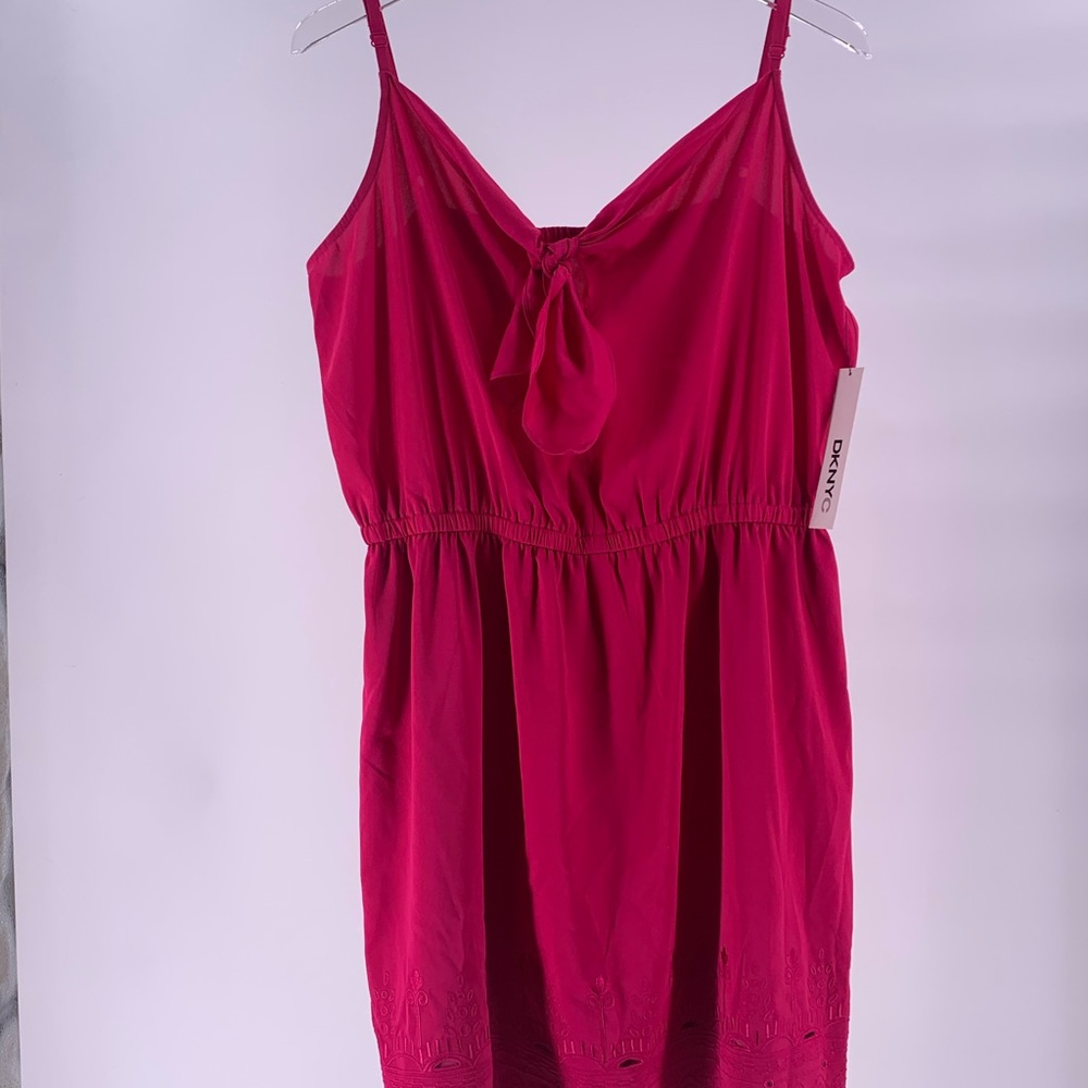 DKNYC PINK MIDI SPRING EMBROIDERED DRESS